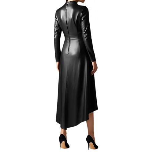 Robe longue en cuir d'agneau agneau noir modèle Etrisque