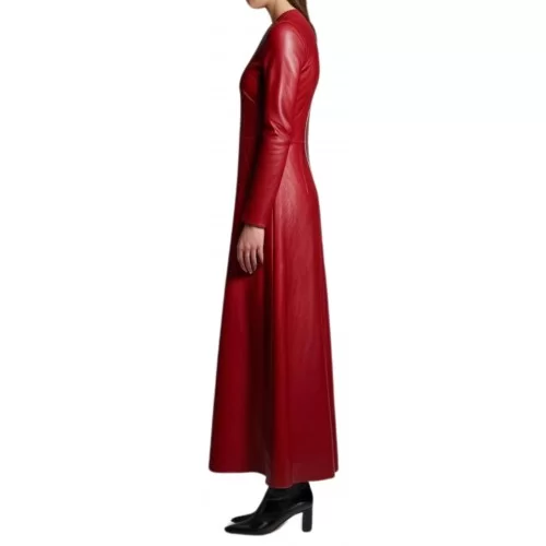 Robe de soirée en cuir d'agneau rouge modèle Junon