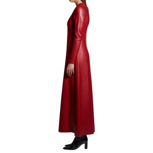 Robe de soirée en cuir d'agneau rouge modèle Junon
