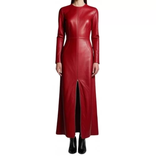 Robe de soirée en cuir d'agneau rouge modèle Junon
