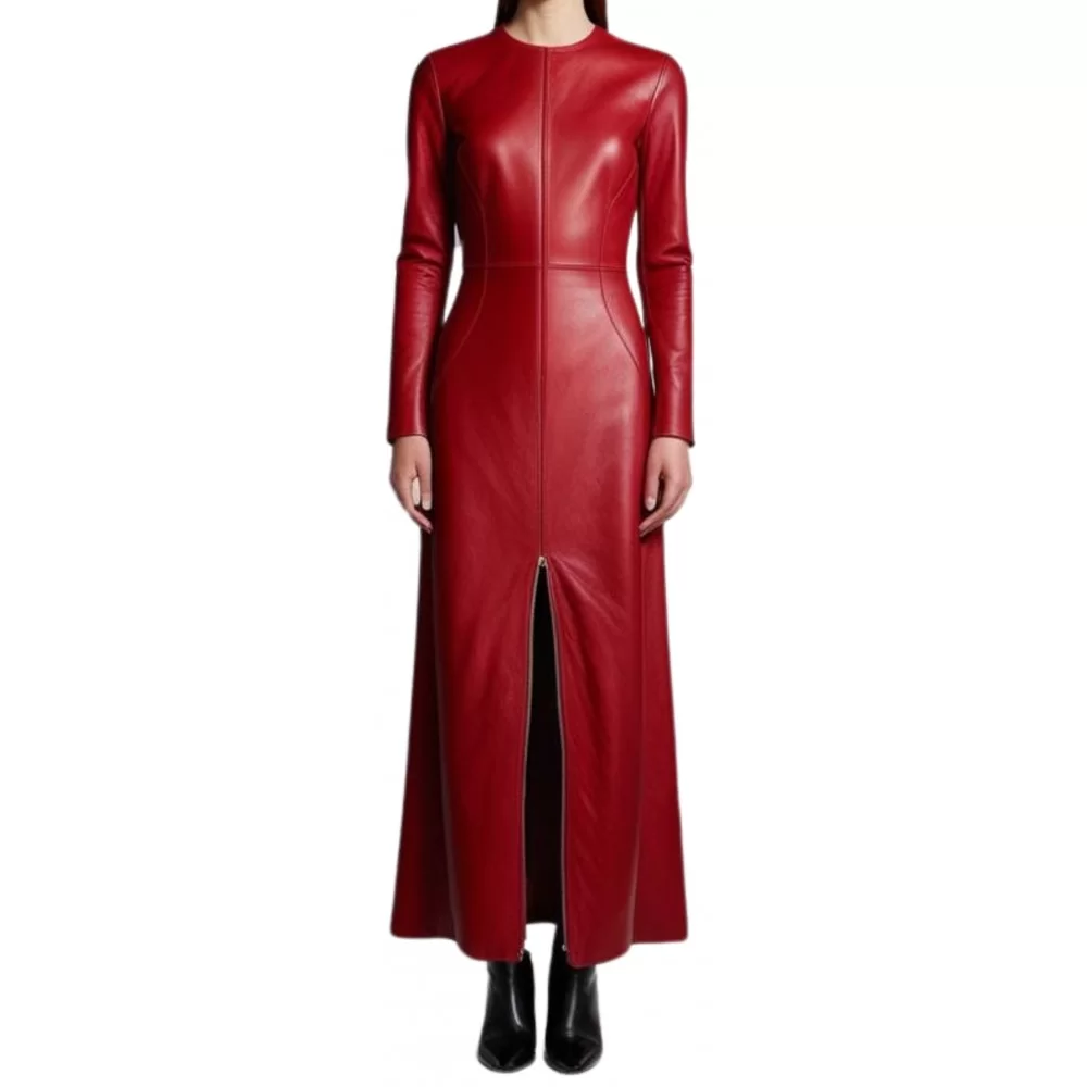 Robe de soirée en cuir d'agneau rouge modèle Junon