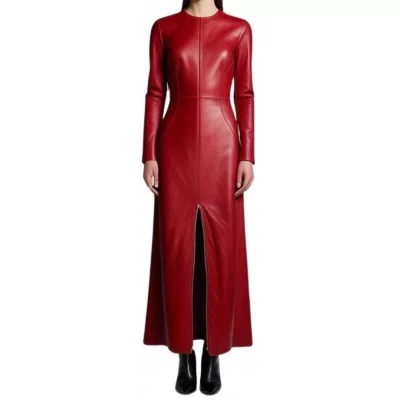 Robe de soirée en cuir d'agneau rouge modèle Junon