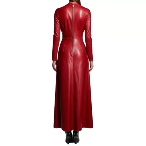 Robe de soirée en cuir d'agneau rouge modèle Junon