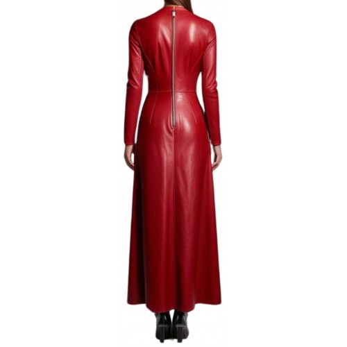 Robe de soirée en cuir d'agneau rouge modèle Junon