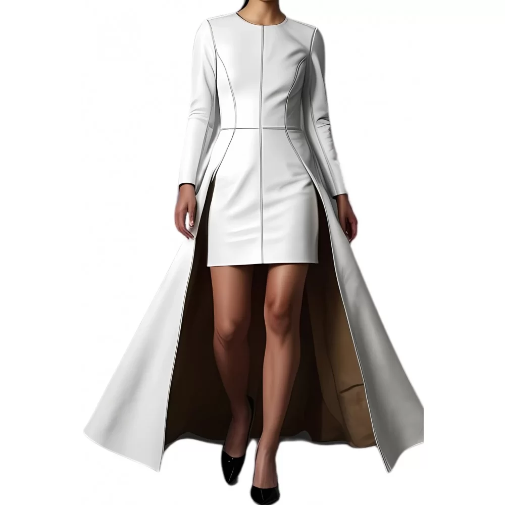 Robe de soirée en cuir d'agneau blanc modèle Blanchette