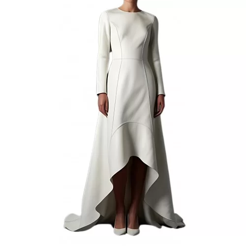 Robe de soirée ou de mariage en cuir d'agneau blanc avec une minie traîne modèle Xanadu