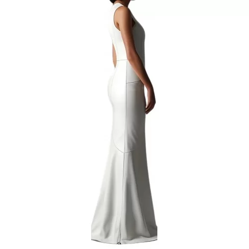 Robe de soirée ou de mariage en cuir d'agneau blanc modèle Omèrique