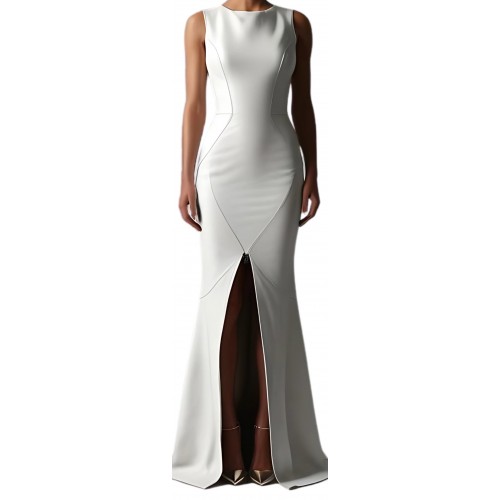 Robe de soirée ou de mariage en cuir d'agneau blanc modèle Omèrique