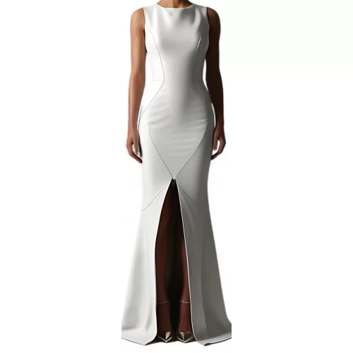 Robe de soirée ou de mariage en cuir d'agneau blanc modèle Omèrique