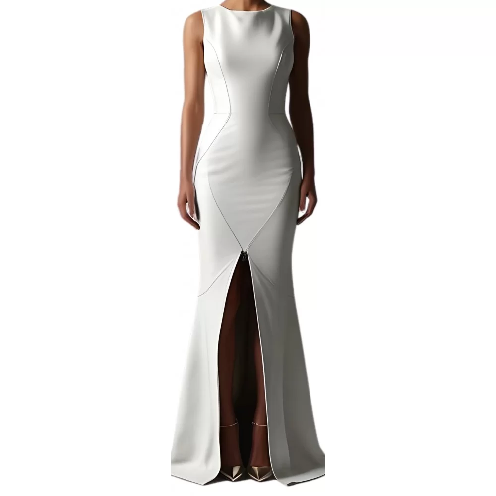 Robe de soirée ou de mariage en cuir d'agneau blanc modèle Omèrique