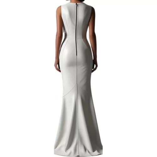 Robe de soirée ou de mariage en cuir d'agneau blanc modèle Omèrique