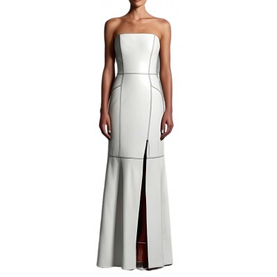 Robe de soirée ou de mariage en cuir d'agneau blanc modèle Sylvie