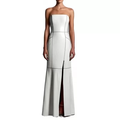 Robe de soirée ou de mariage en cuir d'agneau blanc modèle Sylvie