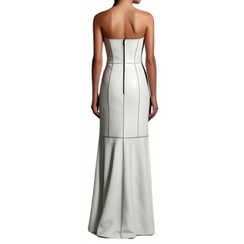 Robe de soirée ou de mariage en cuir d'agneau blanc modèle Sylvie