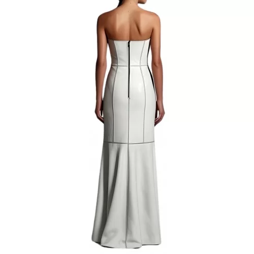 Robe de soirée ou de mariage en cuir d'agneau blanc modèle Sylvie