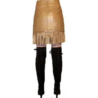 Mini-jupe cuir agneau franges amovibles modèle Mina