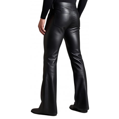 Pantalon en cuir homme coupe jeans évasée cuir agneau noir modèle Brasso