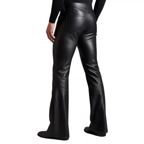 Pantalon en cuir homme coupe jeans évasée cuir agneau noir modèle Brasso