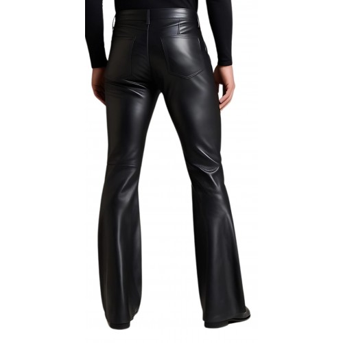 Pantalon en cuir homme coupe jeans évasée cuir agneau noir modèle Brasso