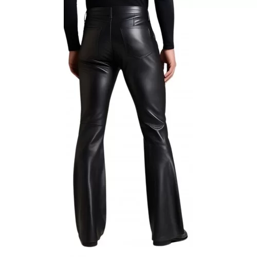 Pantalon en cuir homme coupe jeans évasée cuir agneau noir modèle Brasso