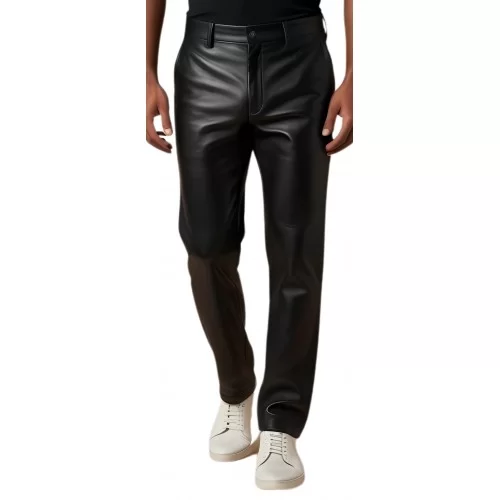 Pantalon homme cuir d'agneau noir poches italiennes modèle Roberto