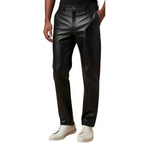 Pantalon homme cuir d'agneau noir poches italiennes modèle Roberto