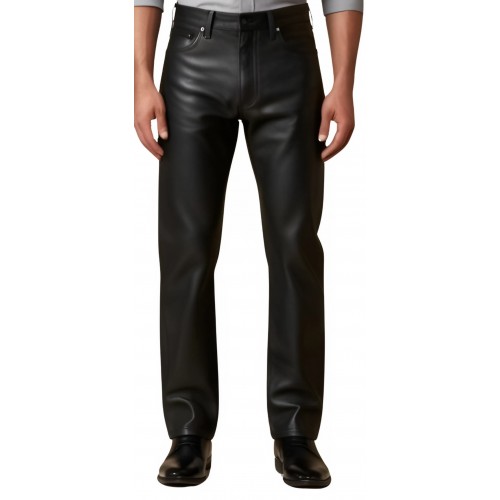 Pantalon jeans cuir homme en agneau noir modèle Gislain