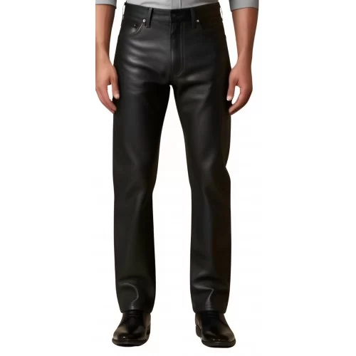 Pantalon jeans cuir homme en agneau noir modèle Gislain