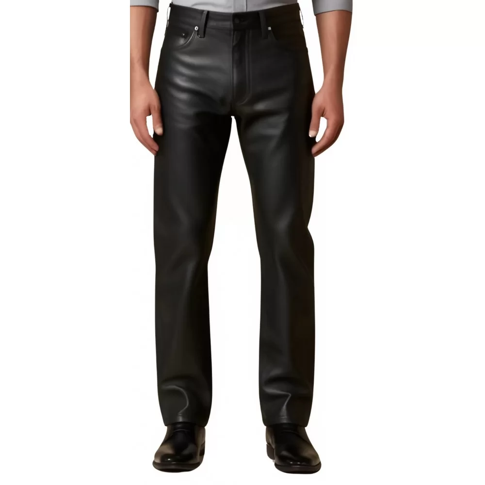 Pantalon jeans cuir homme en agneau noir modèle Gislain