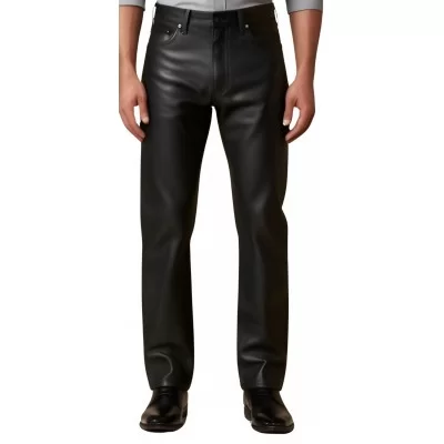 Pantalon jeans cuir homme en agneau noir modèle Gislain