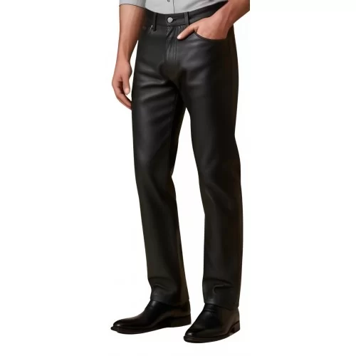 Pantalon jeans cuir homme en agneau noir modèle Gislain