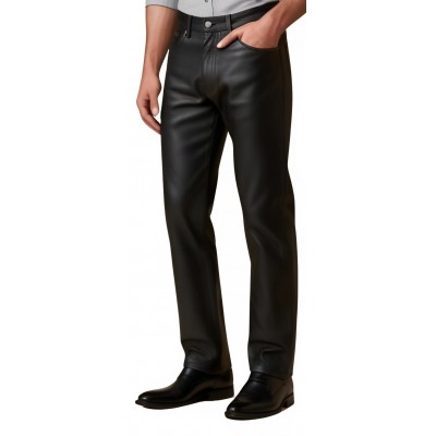 Pantalon jeans cuir homme coupe agneau noir modèle Gislain