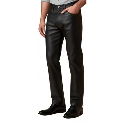 Pantalon jeans cuir homme coupe agneau noir modèle Gislain