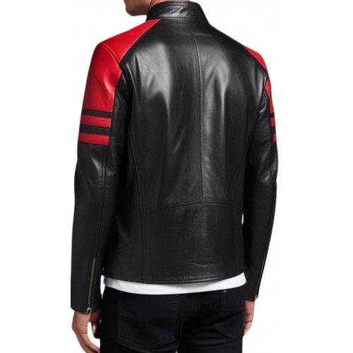 Blouson en cuir d'agneau bicolore noir et rouge modèle Bikers