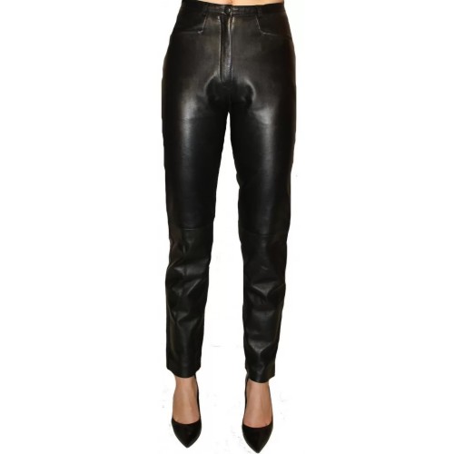 Pantalon cuir femme agneau noir modèle Florane