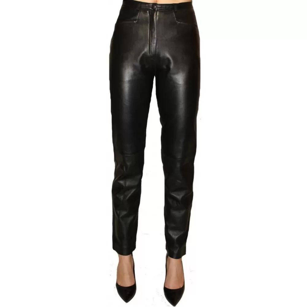 Pantalon cuir femme agneau noir modèle Florane