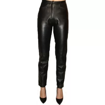 Pantalon cuir femme agneau noir modèle Florane