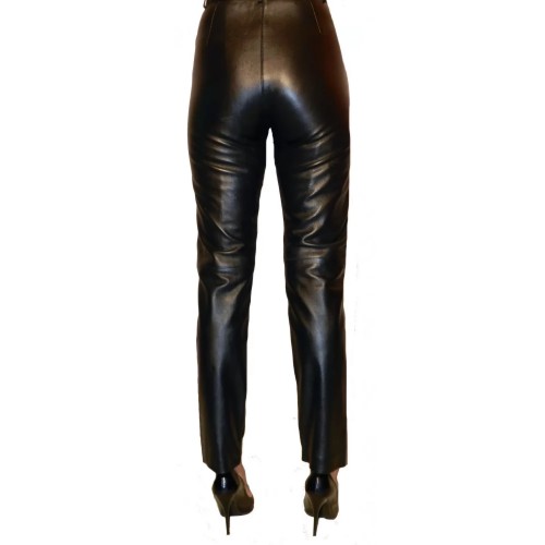 Pantalon cuir femme agneau noir modèle Florane