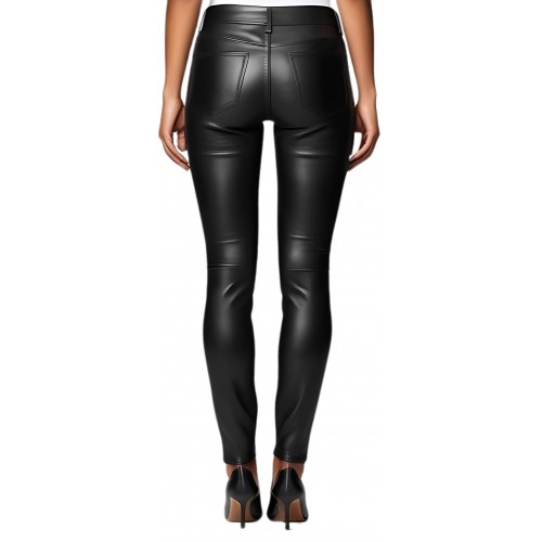 Pantalon jeans femme en cuir d'agneau stretch noir modèle Germai