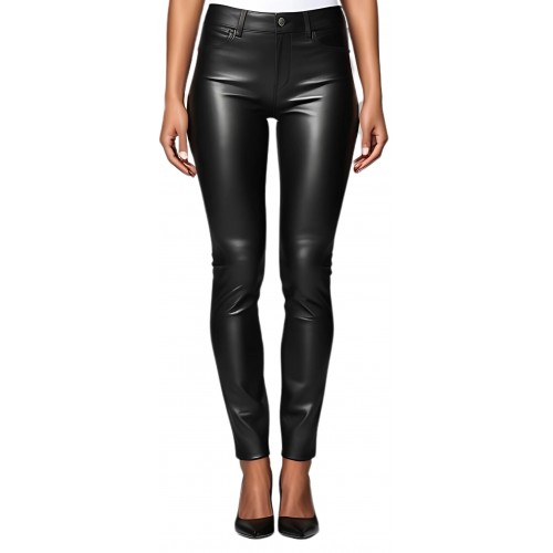 Pantalon jeans femme en cuir d'agneau stretch noir modèle Germai