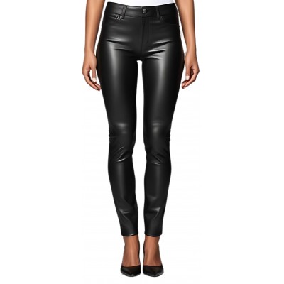 Pantalon jeans femme en cuir d'agneau stretch noir modèle Germai