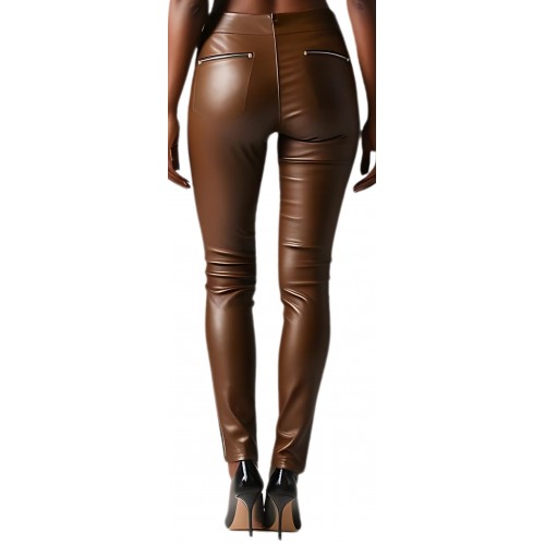 Pantalon cuir femme en agneau stretch marron modèle Bertha