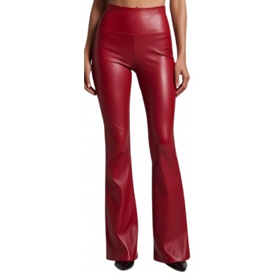 Pantalon cuir femme en agneau stretch évasé en bas rouge modèle Rika