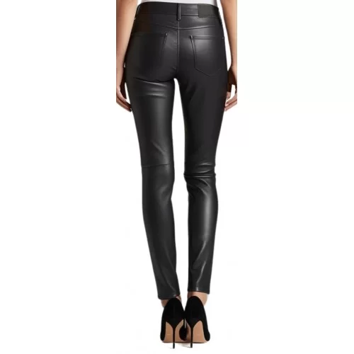 Pantalon cuir femme coupe slim en agneau noir modèle Elenore