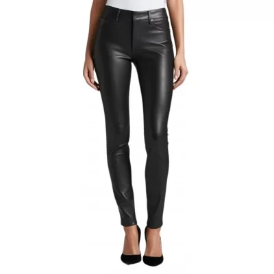Pantalon cuir femme coupe slim en agneau noir modèle Elenore