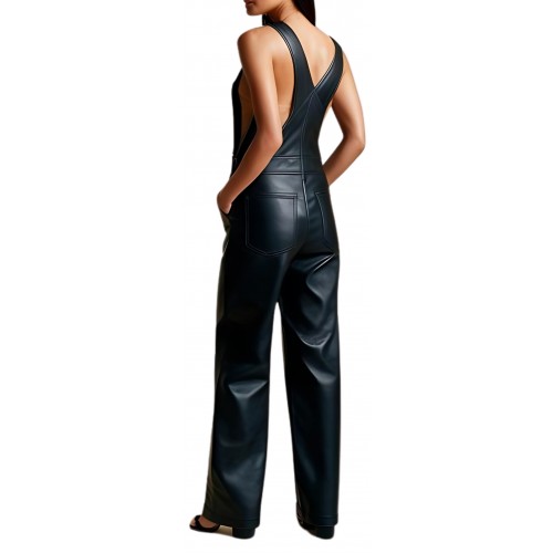Salopette en cuir femme coupe large agneau noir modèle Jeanne