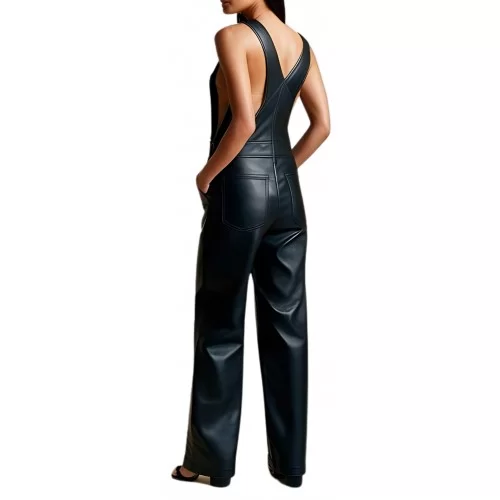 Salopette en cuir femme coupe large agneau noir modèle Jeanne