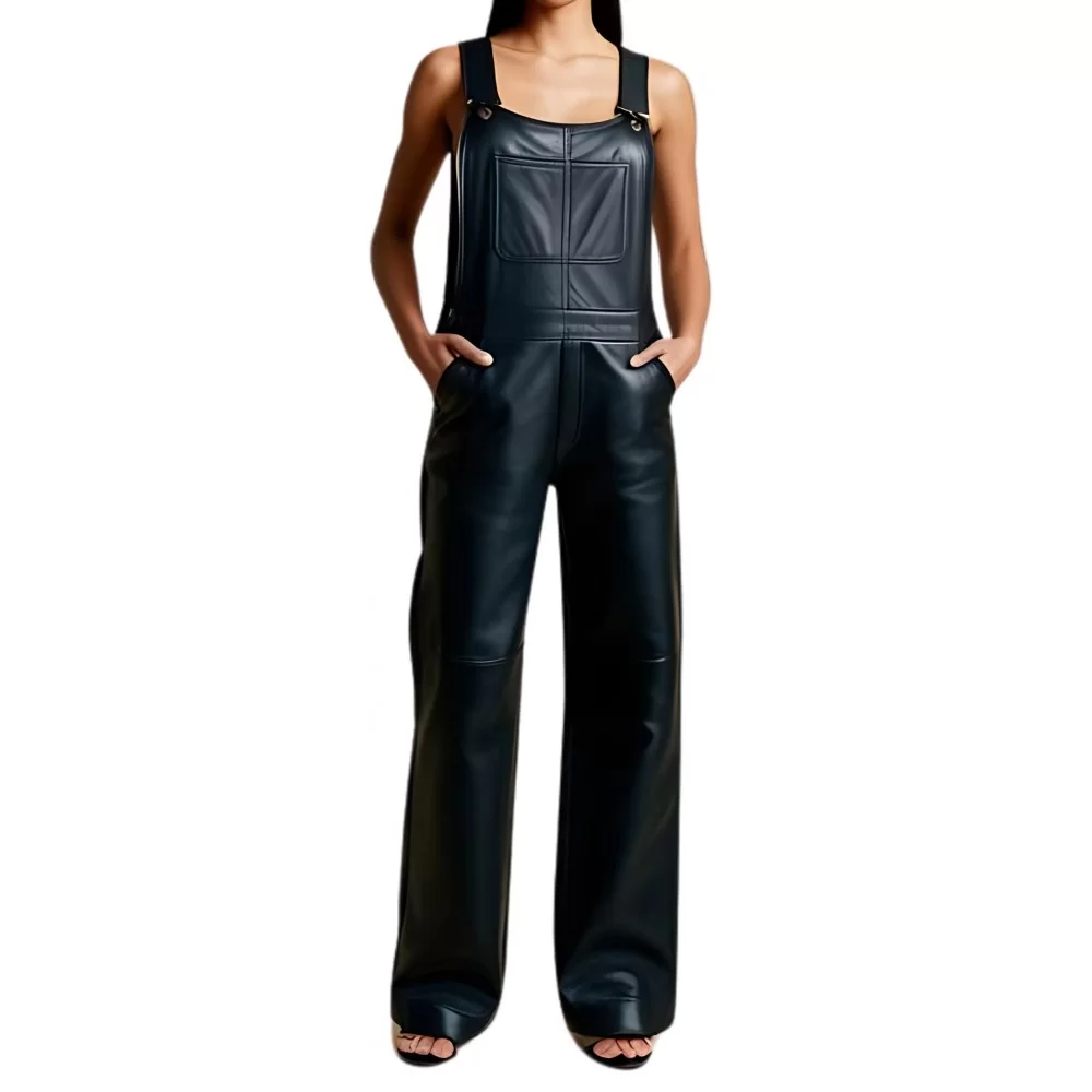 Salopette en cuir femme coupe large agneau noir modèle Jeanne