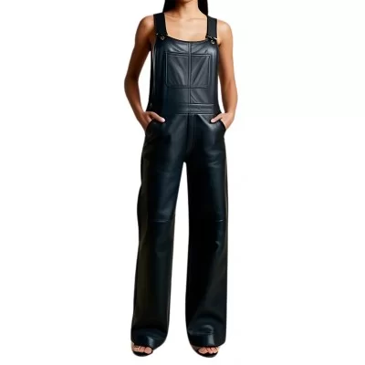 Salopette en cuir femme coupe large agneau noir modèle Jeanne