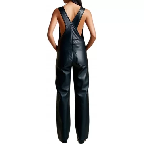 Salopette en cuir femme coupe large agneau noir modèle Jeanne